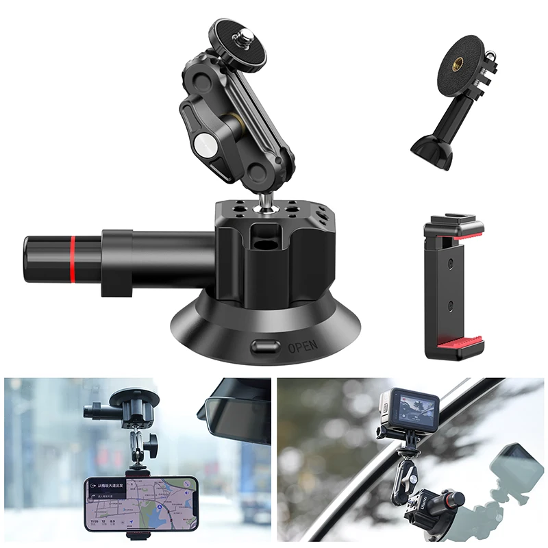 Ulanzi-soporte de Cámara de Acción para teléfono de coche, bomba de mano, ventosa ajustable de 360 °, profesional, para GoPro Insta360 DJI Action