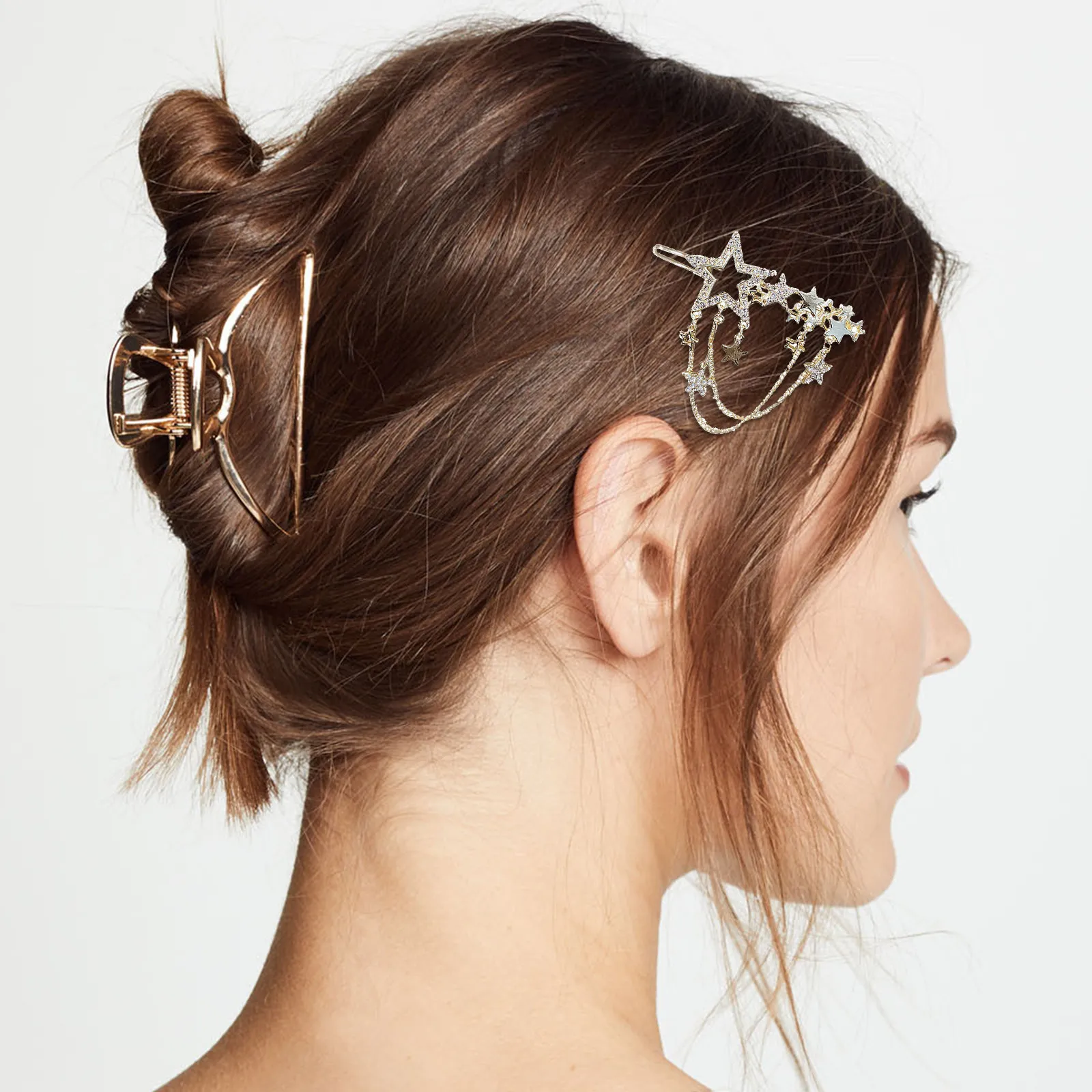 

2 шт. заколки для волос со звездами и кисточками, с кристаллами, для девочек, боковые зажимы, модный аксессуар для волос, украшение для девочек