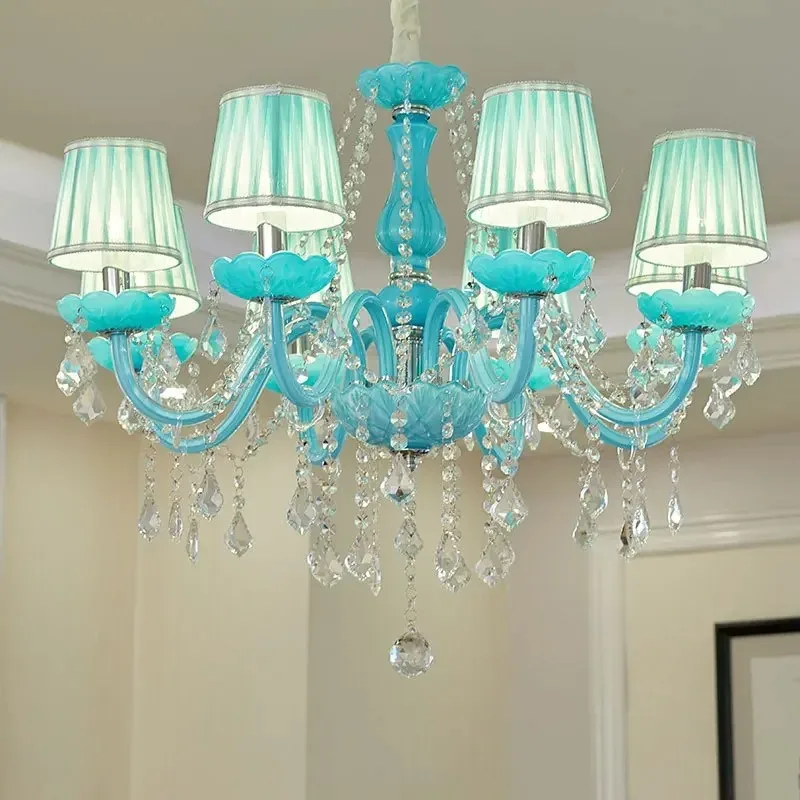 European-style Living Room Restaurant Mediterranean Blue Chandelier Creative Diffuse Cafe Ktv Bar Color Candle Chandeliers