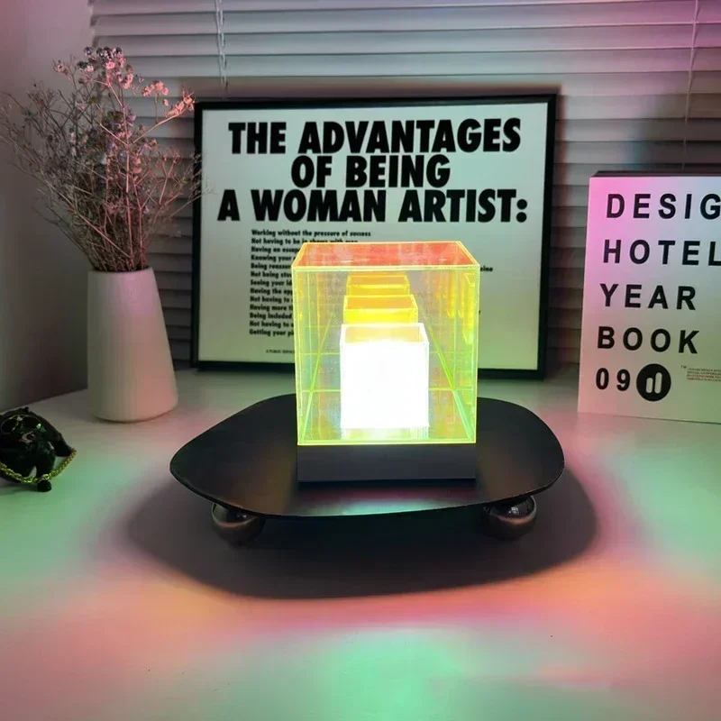 Lámpara de cubo mágico de acrílico 3D RGB, lámpara de mesa de escritorio de cubo creativo, luces ambientales de escritorio, luz nocturna de carga, decoración del hogar