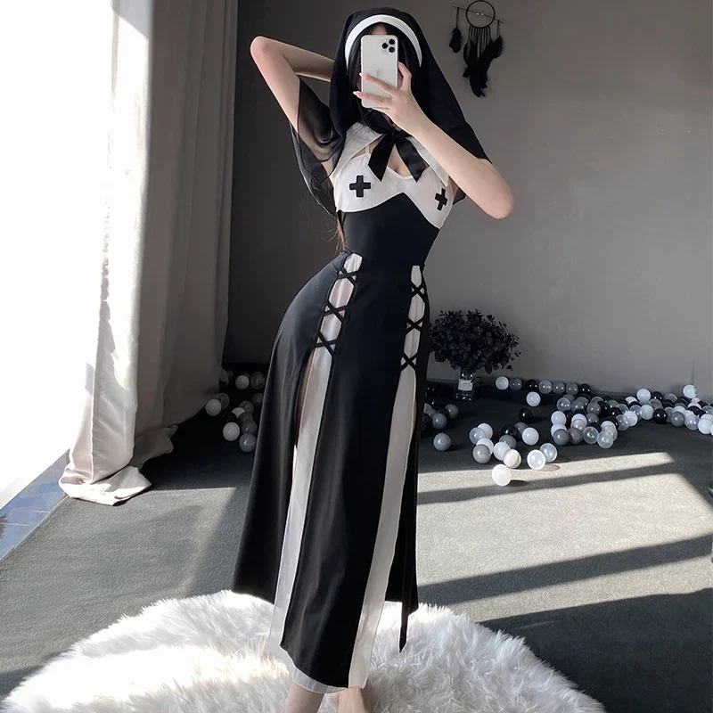 

Historical Nun Cosplay Costume For Women Anime Maid Dresses Black white Nuns Exotic Sexy Lingerie New 2023