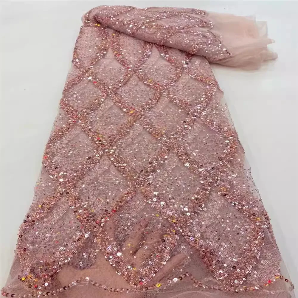 Handmade Sequin Embroidered Lace Fabric, Wholesale Of African Wedding Dress Fabric