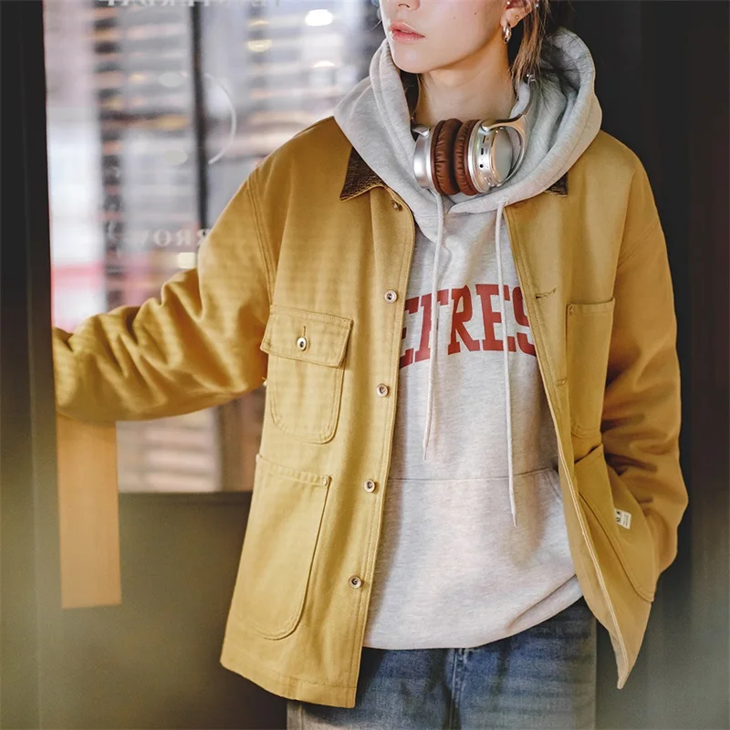 Maden Women's Vintage Michigan Canvas Jacket Classic Corduroy Lapel Collar 4 กระเป๋าหญิงฤดูใบไม้ร่วงเสื้อแจ็คเก็ตCoat