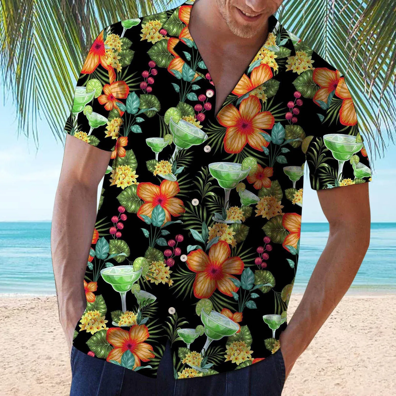 

2024 New Hawaiian Tropical Shirts Floral Men Loose Tops Summer Casual Short Sleeve Button Loose Vacation Beach Wearing