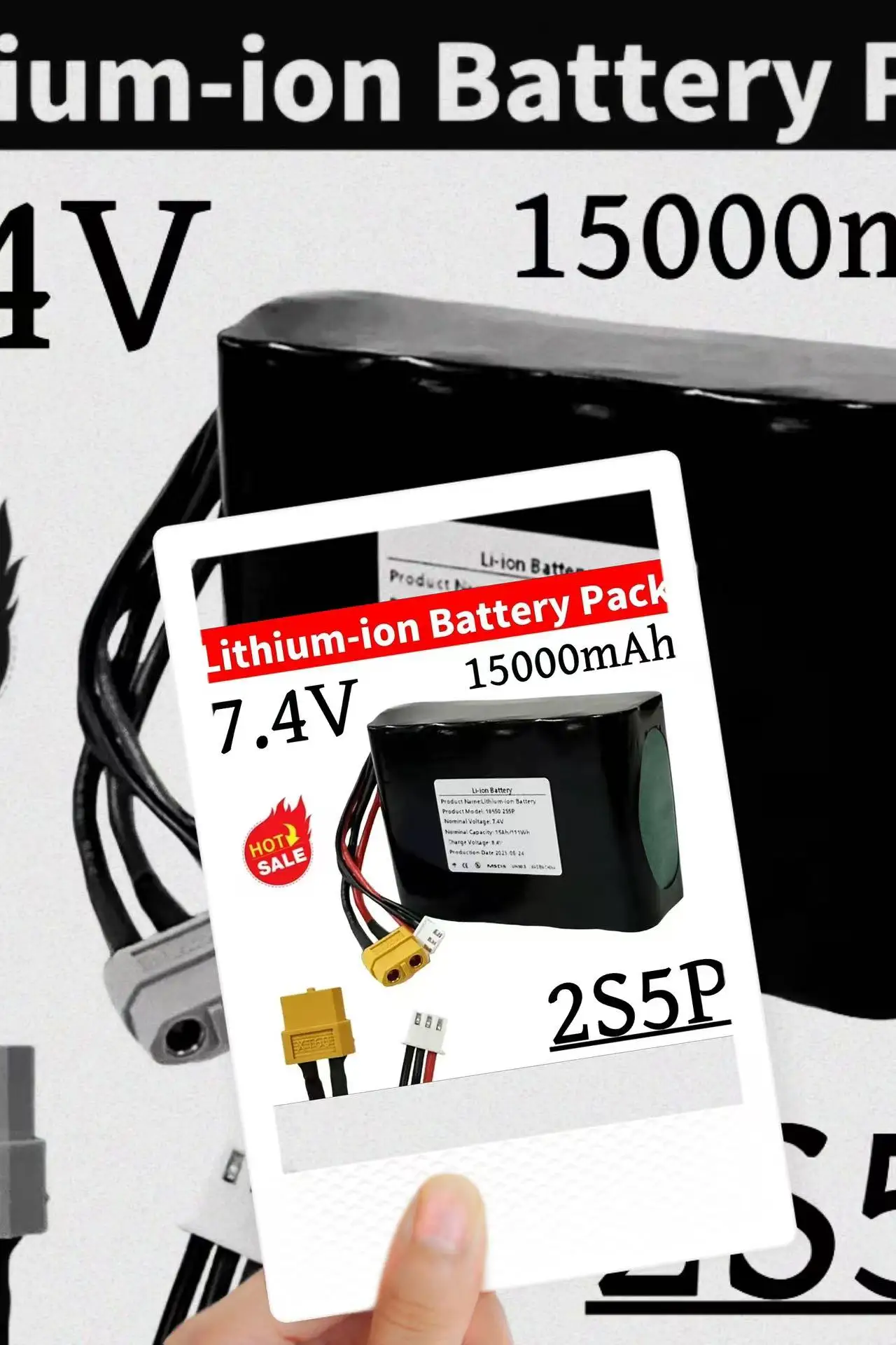 

Original High-Capacity 7.4V 15000mAh UAV Rechargeable Li-ion Battery 2S5P 15Ah for Various RC Airplane Quadrotor