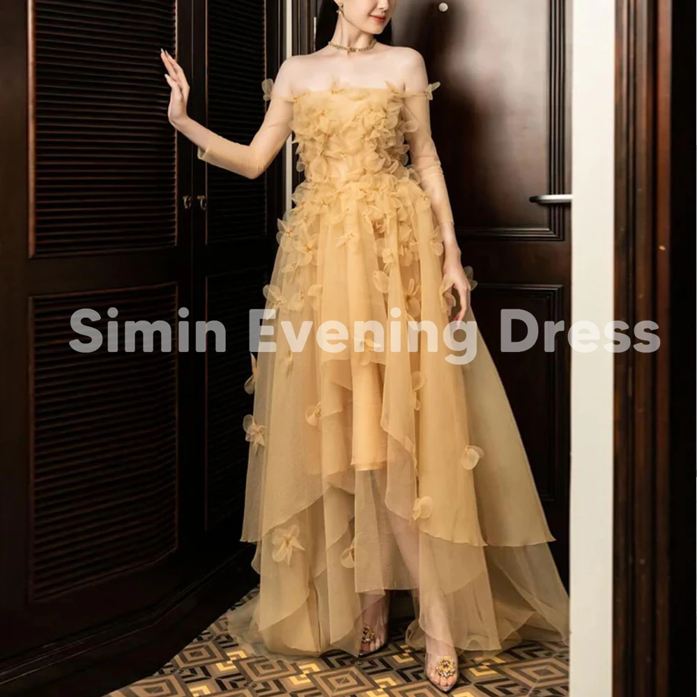 

Simin Women's Boat-neck 3D Flowers A Line Tiered Evening Dresses With Long Sleeves Ankle-Length Formal Elegant Dresses 2025