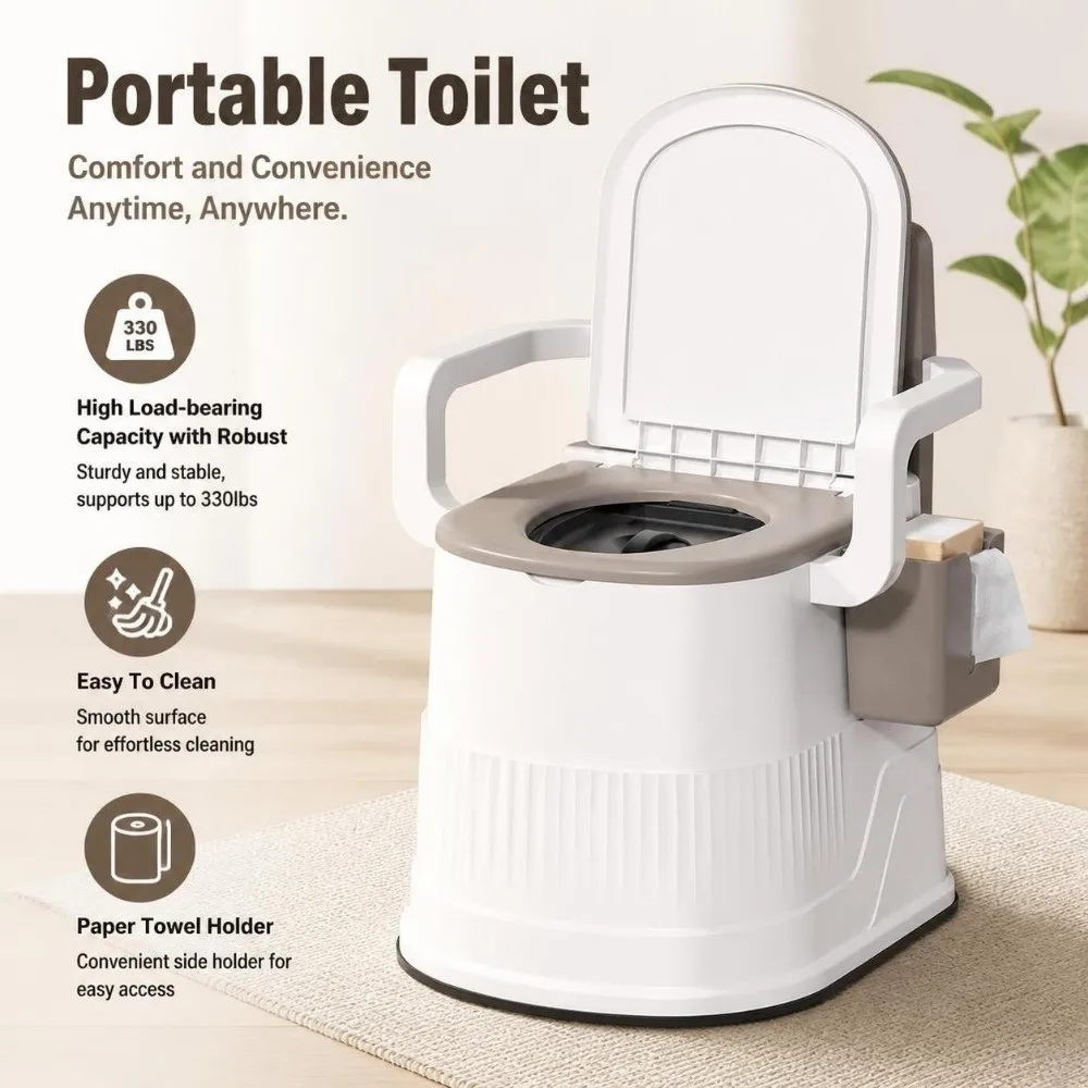 High Load-bearing Capacity Portable Mobile Toilet with Robust No Electricity Commode Chair Easy To Clean Paper Towel Holder