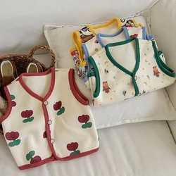 Winter Baby Vests Fleece Sleeveless Jackets for Kids Warm Boys Girls Windbreaker Cartoon Flower Cute Toddler Waistcoat Clothing