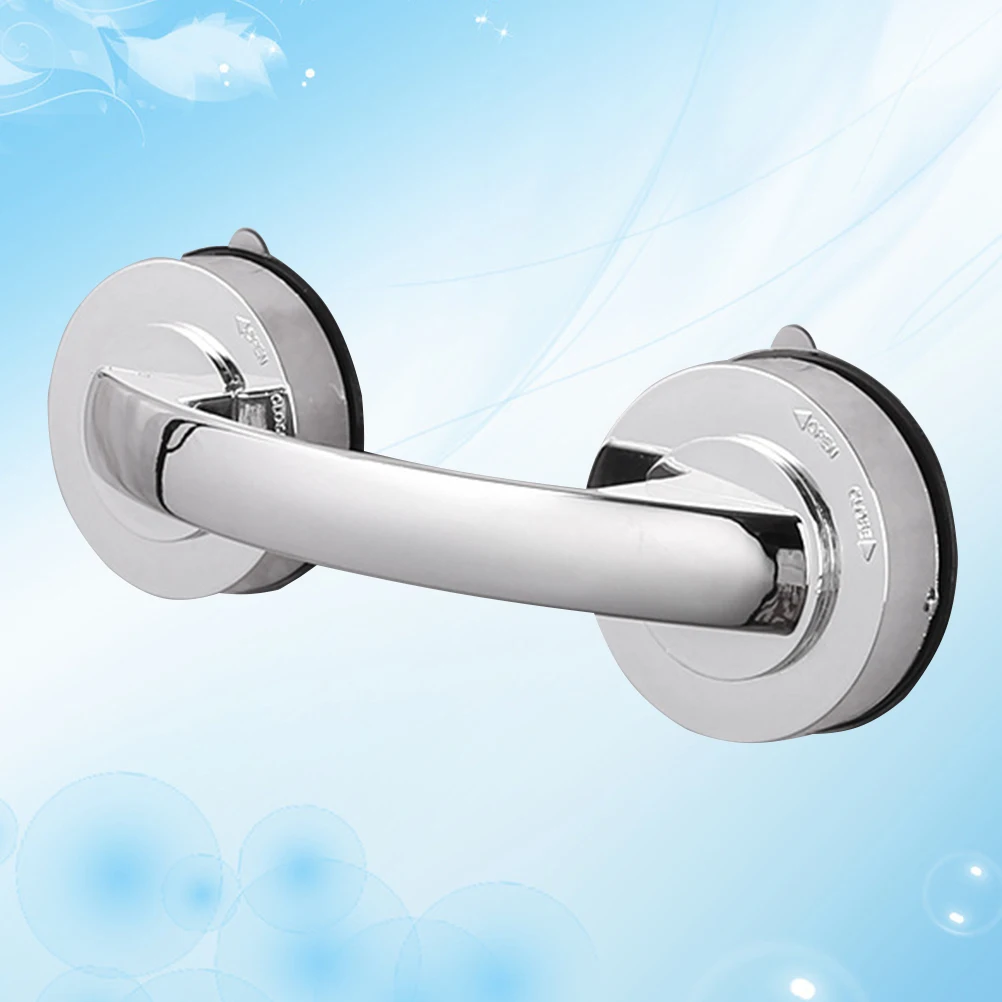 

Bathroom Safety Grab Bar Suction Cup Armrest Handles Silver for Elderly Shower Support Durable ABS PC Stainless Steel