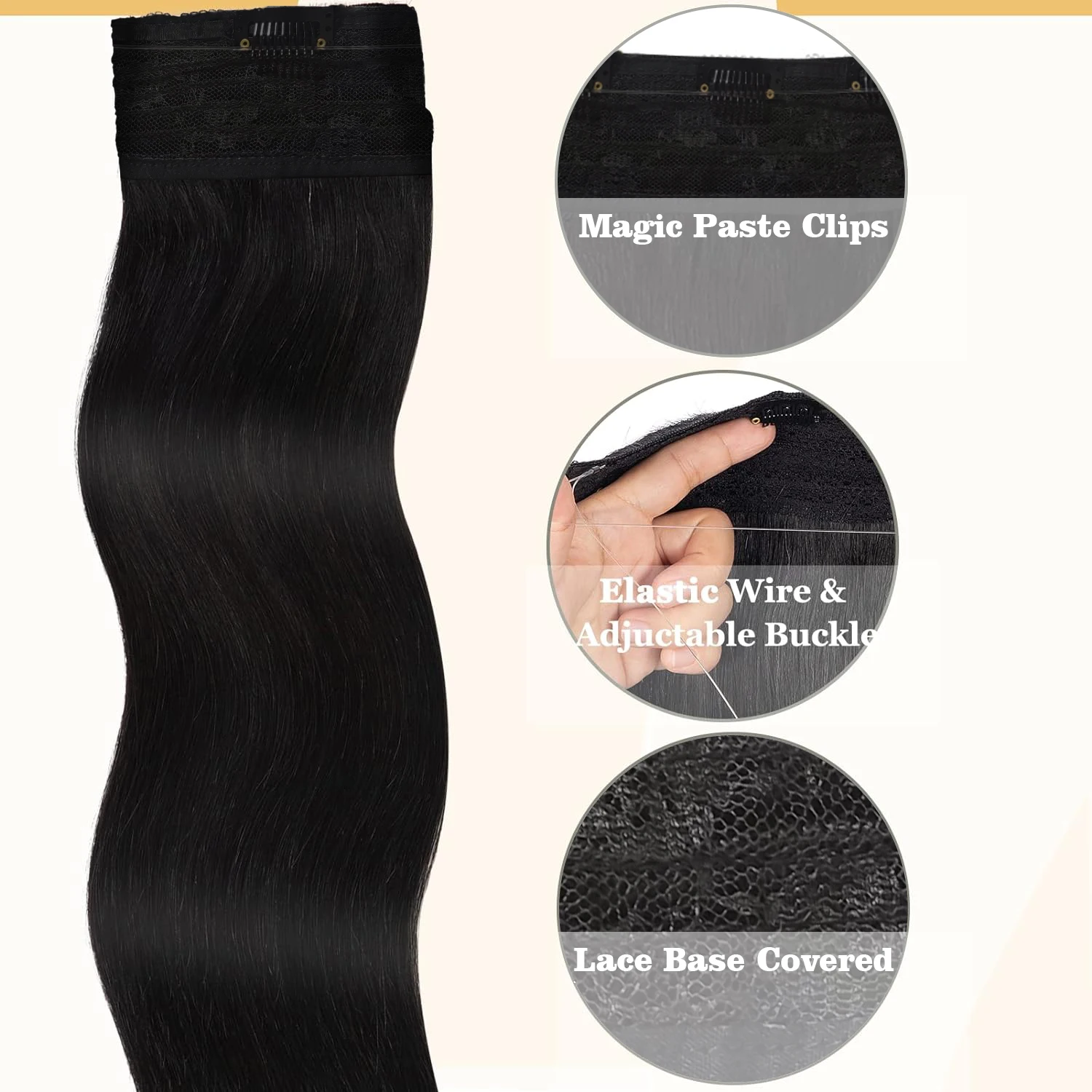 Grampo em extensões do cabelo humano para mulheres, fio reto, linha de peixe, linha secreta invisível, preto natural, #1, 16-26 Polegada, 120g