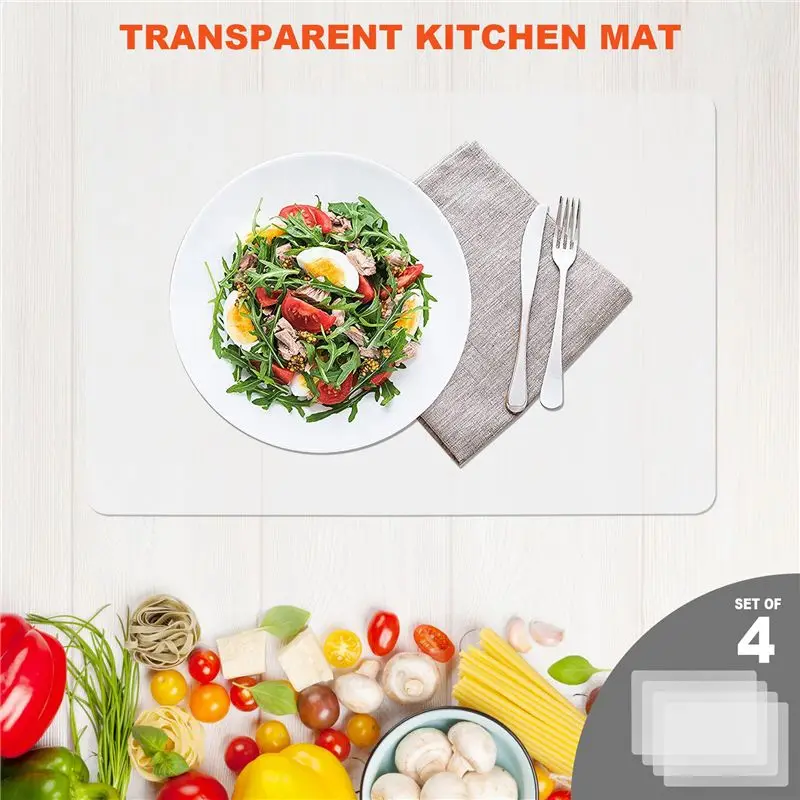 Lively- Transparent Kitchen Mat,Coffee Table Mat,Table Protector,Waterproof Placemats,Worktop Saver,Placemat Set 4 Pieces