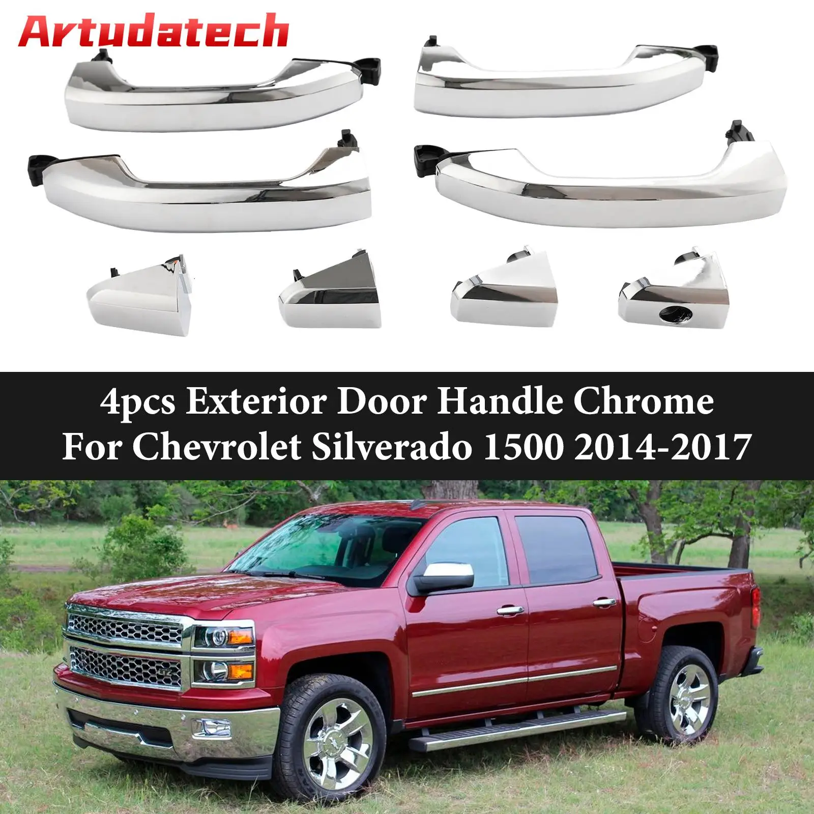 

Artudatech 4pcs Exterior Door Handle Chrome For Chevrolet Silverado 1500 2014-2017 Car Accessories