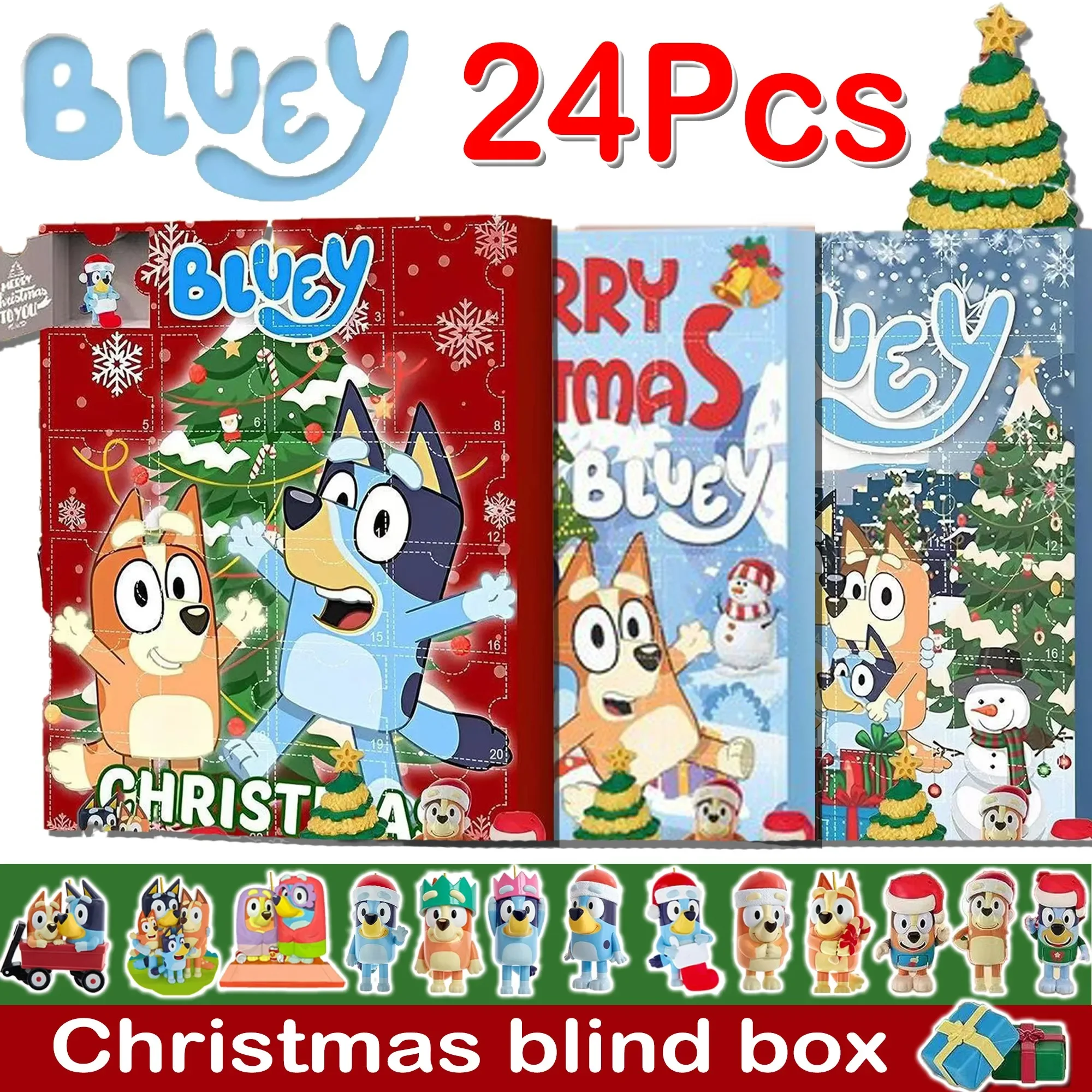 Hot 24pcs Lovely Bluey family model gift Blind box Christmas Gift 24-box grid Blind box puzzle prize Dog model Birthday present