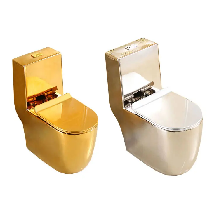 

Керамический унитаз без ободка с двойным смывом, золотистый, моноблочный, для ванной комнаты, керамический унитаз-моноблок