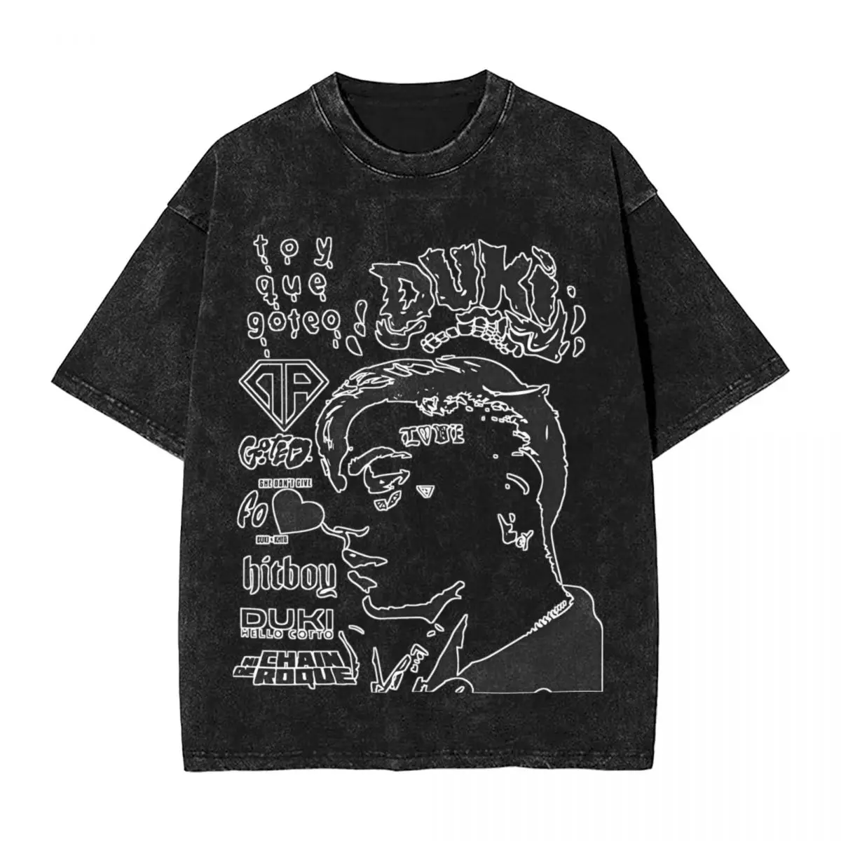 Washed T Shirt Duki Chain Roque Hip Hop Casual T-Shirt Harajuku Streetwear Short Sleeve Graphic Printed Tops Tees Men Women