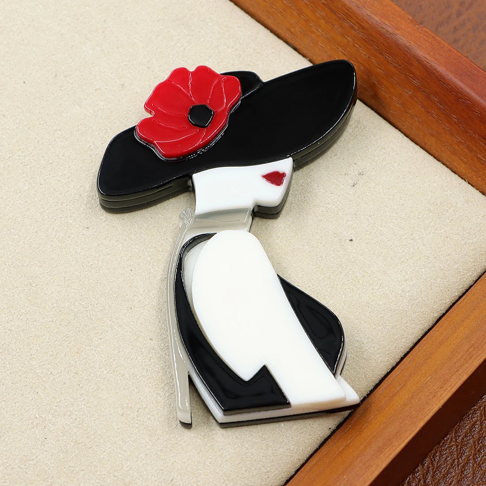 CINDY XIANG Handmade Acrylic Beautiful Wear Big Hat Lady Brooch Fashion Winter Accessories
