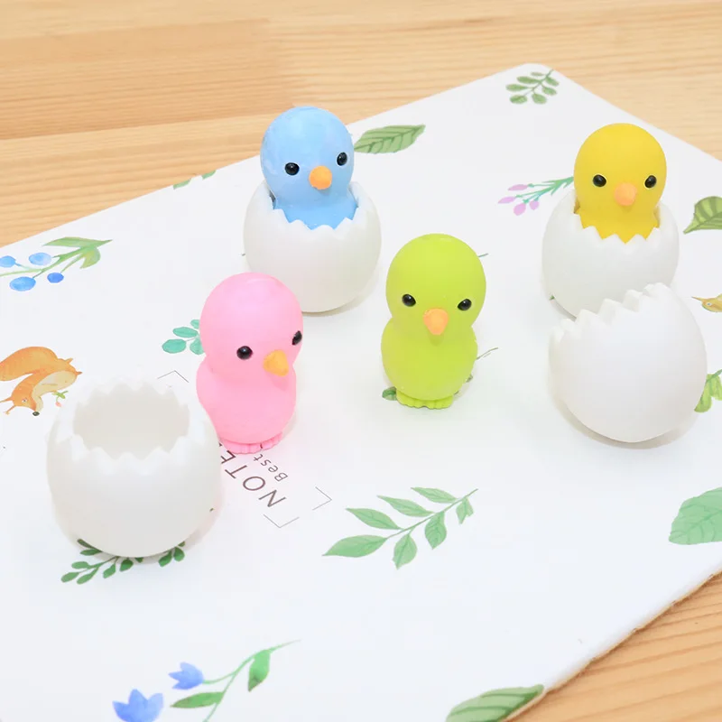 4 Pcs Cute Eggshell Chick Eraser Creative Student Stationery Eraser Wholesale Back To School