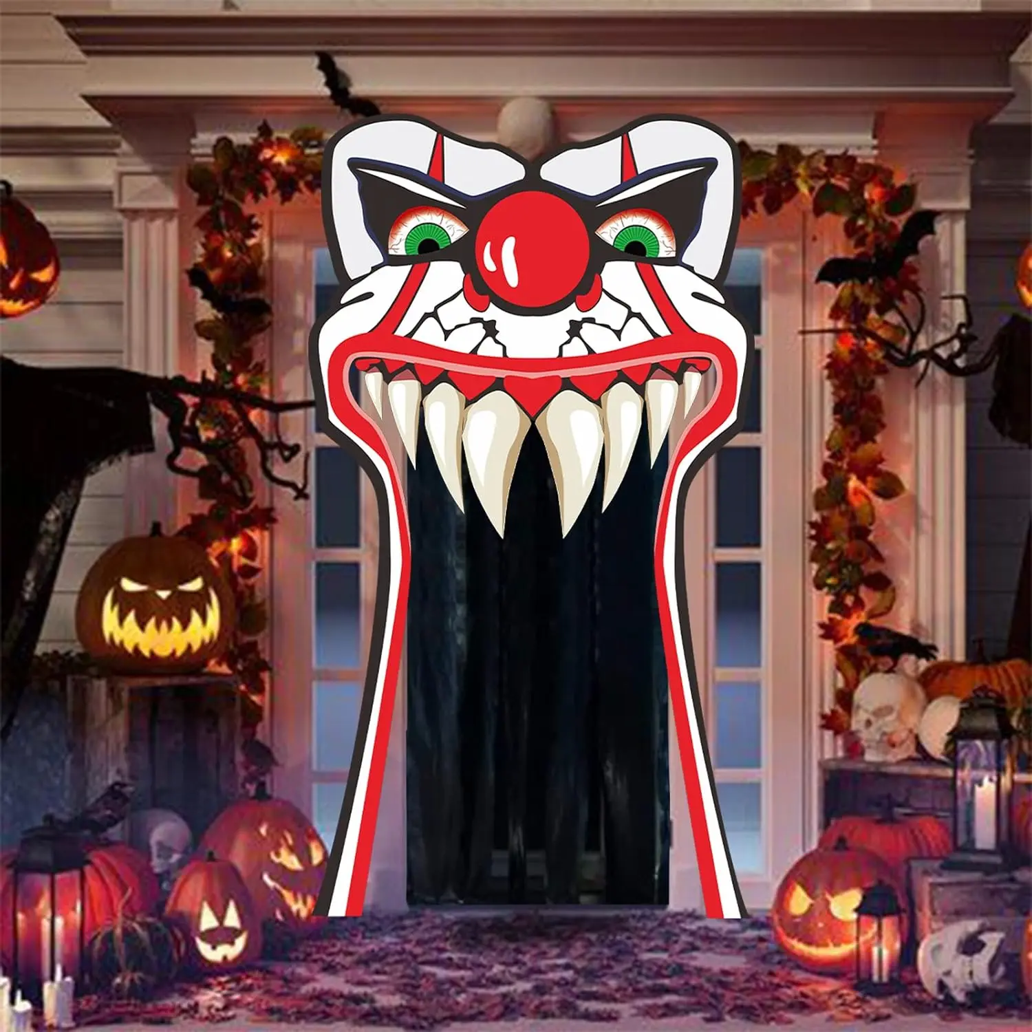 

Vinyl Party Backdrop Wall Horror Decor Happy Birthday Photography Clown Theme Carnival Circus Banner Photo Creepy Halloween Evil