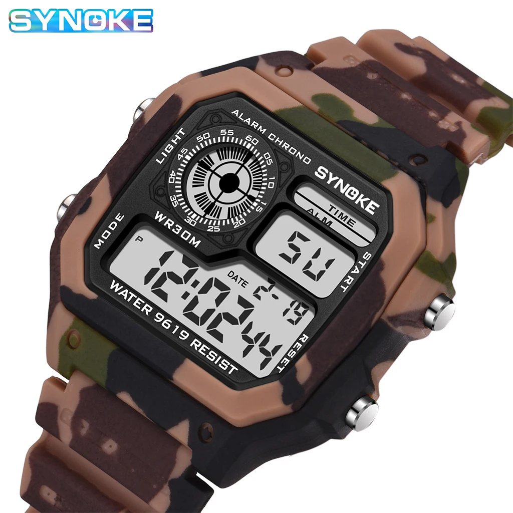 SYNOKE Outdoor Military Digital Watch For Men Fashion Retro Men Watch Sports Waterproof Men Watch Multifunctional Luminous