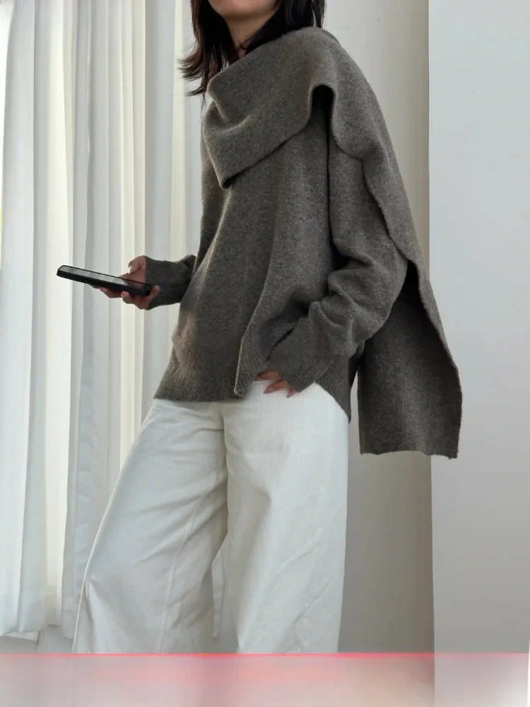 

Soft V-Ne Scarf Drapey Knitted Sweater Overhead irt Asymmetrical oulder Wrap Autumn Winter Faion Women's Knitwear