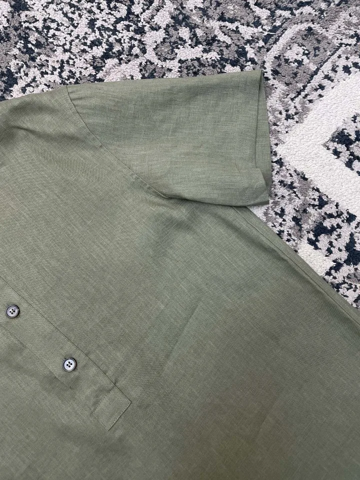 LP Old Money Aesthetic Mens New Linen Short Sleeve Chinese Square Collar Button Side Vent Swallow Tail Hem Shirt