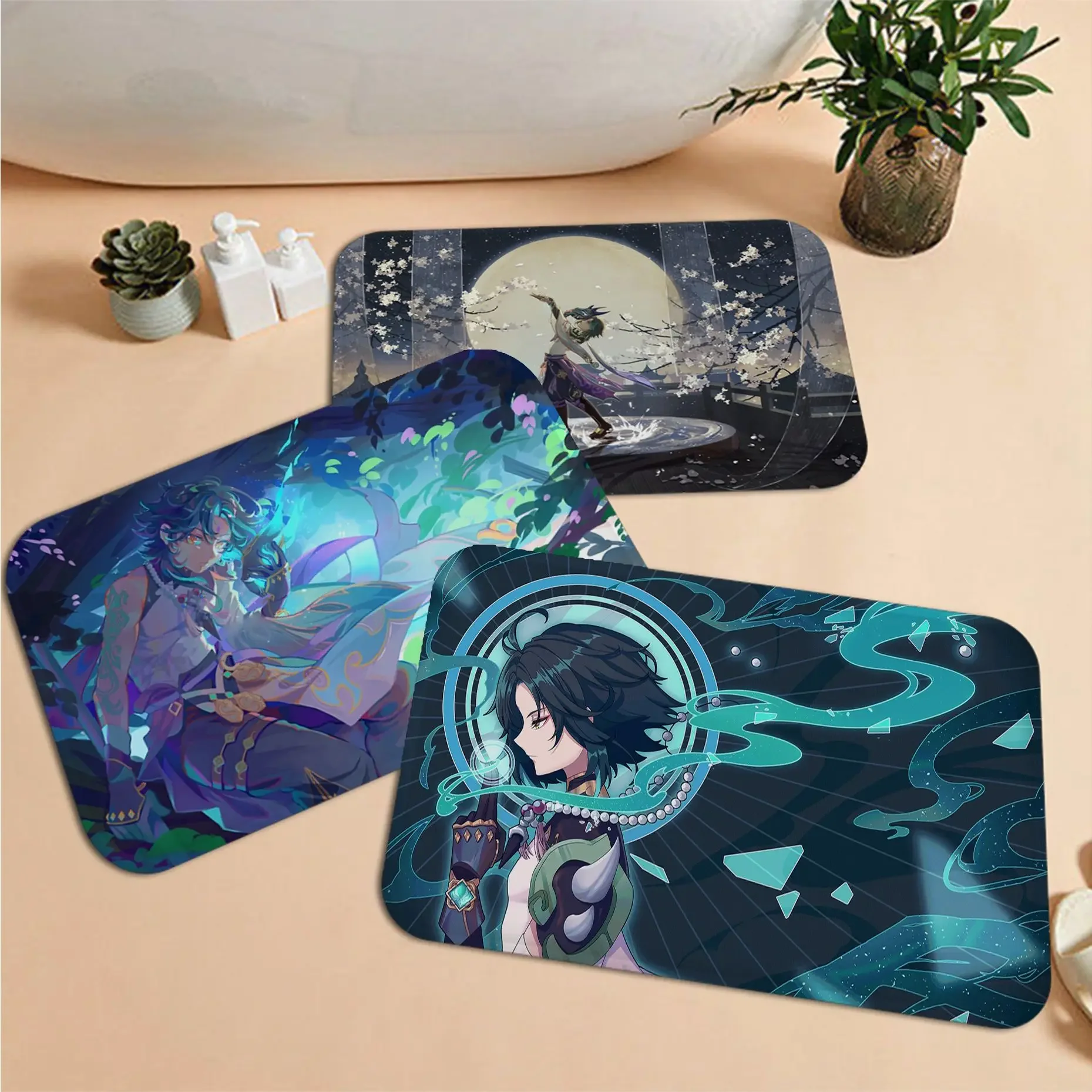 Anime Genshin Impact Xiao Bathroom Mat INS Style Soft Bedroom Floor House Laundry Room Mat Anti-skid Toilet Rug