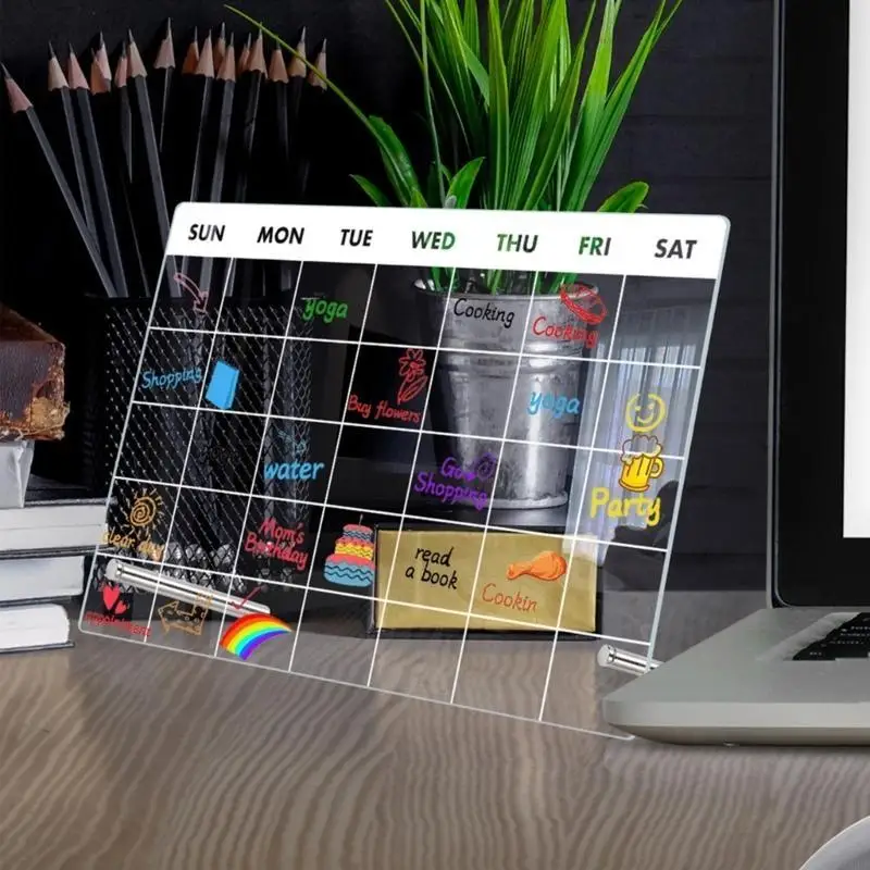 D5BB Clear Dry Lobes Board Office Desk White Boards Home Acryl Desktop Memo Board Desk Whiteboard Schreibbrett mit Stiften