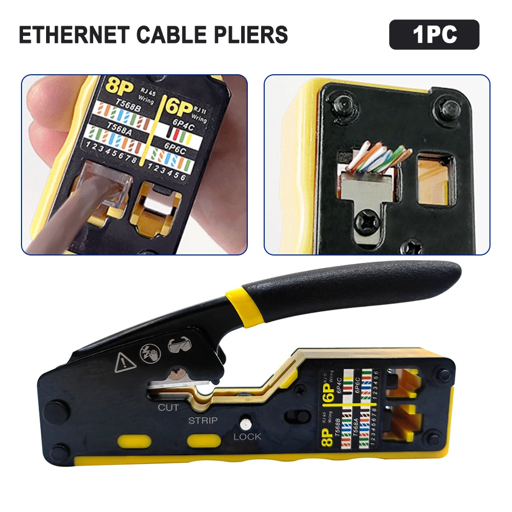 

Многофункциональные настольные клещи для сетевых кабелей 6P8P семи типа со сквозными отверстиями, универсальные перфорированные обжимные клещи с кристаллической головкой