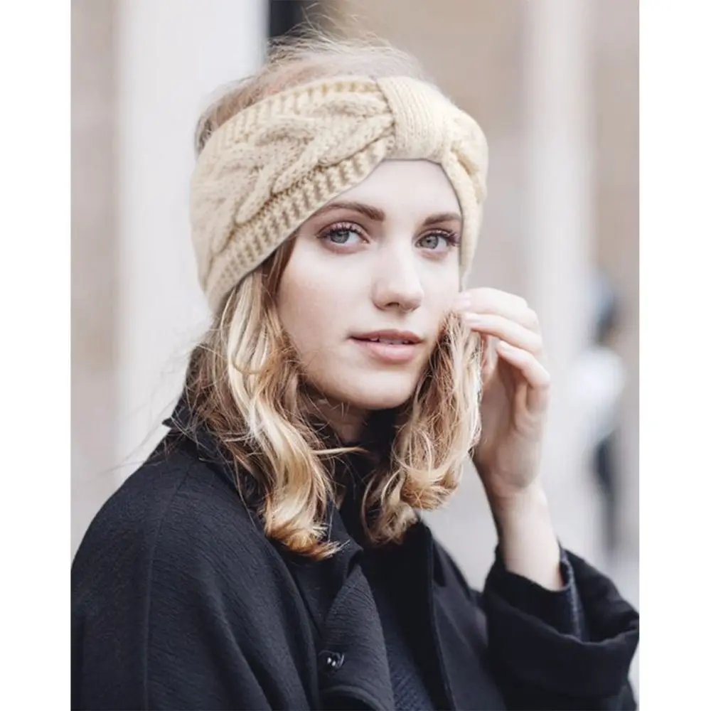 Winter Knitted Women Headbands Thicken Fleece Lined Crochet Turban Twisted Knotted Warm Ear Warmer Hair Accessories