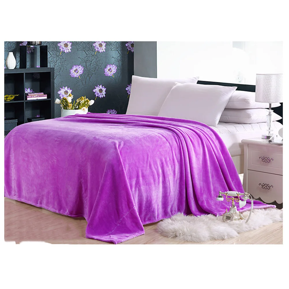 

Fleece Blanket Thick Soft Cozy Flannel Bedding Warm Winter Camping Home Use Solid Color Throw Plaid Blanket