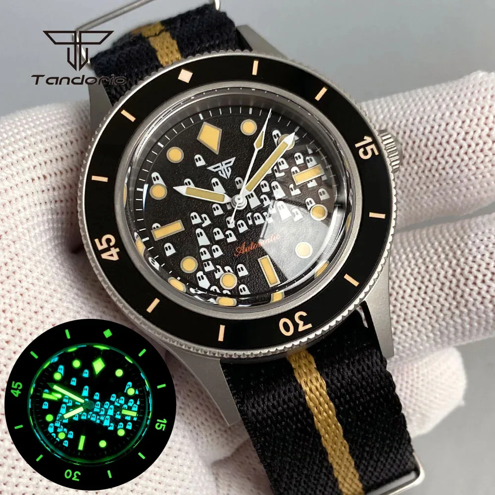 Tandorio 40mm 50-Fathoms Style Domed Sapphire Mechanical Watch for Men Automatic Miyota 8215 Movt 20ATM Diver Green Luminous