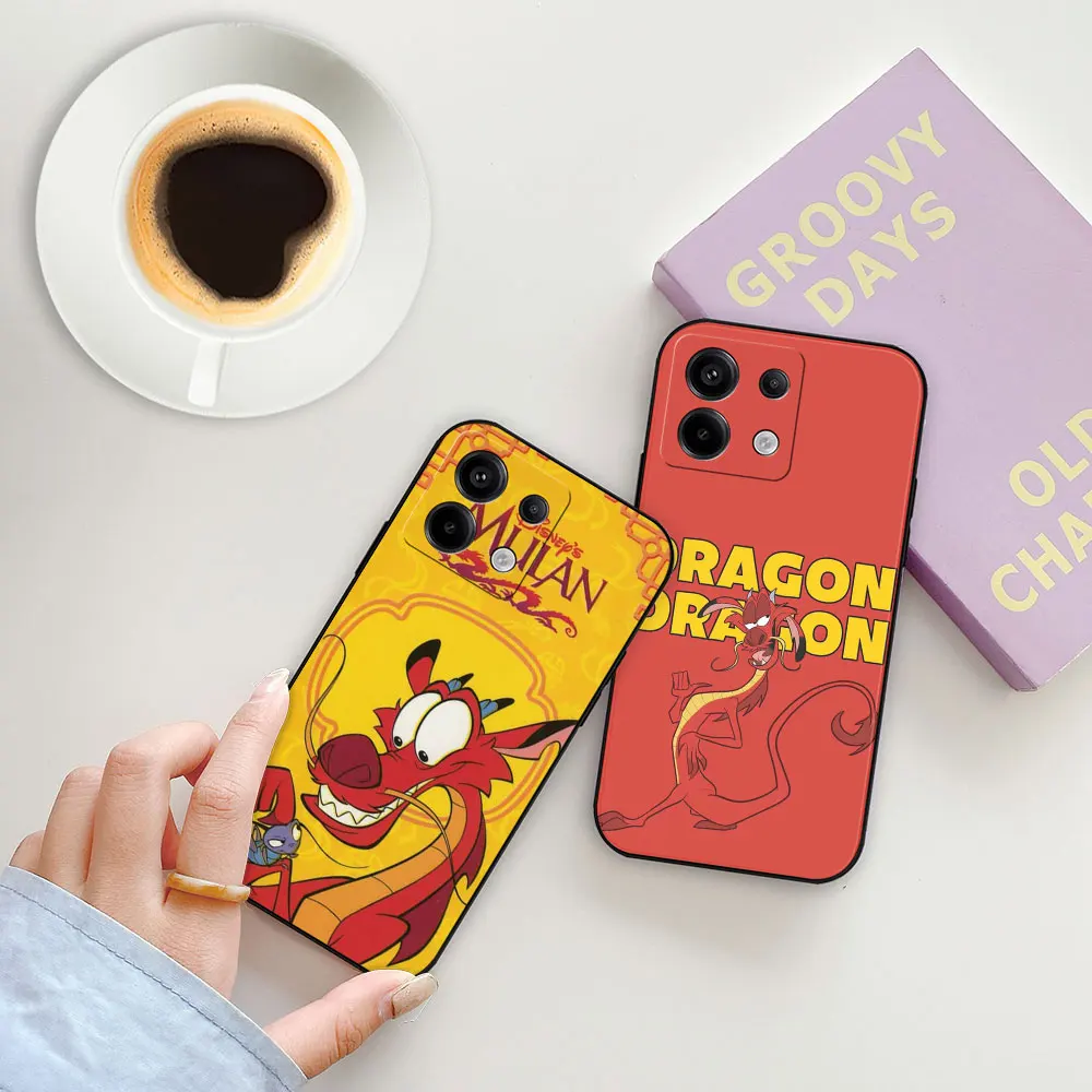 Disney Mulan Mushu Dragon Phone Case For Redmi Note 13 12S 12 12T 11 11E 10 9 9T 9S 8 7 6 11T Pro Plus Black Soft Silicone Cover