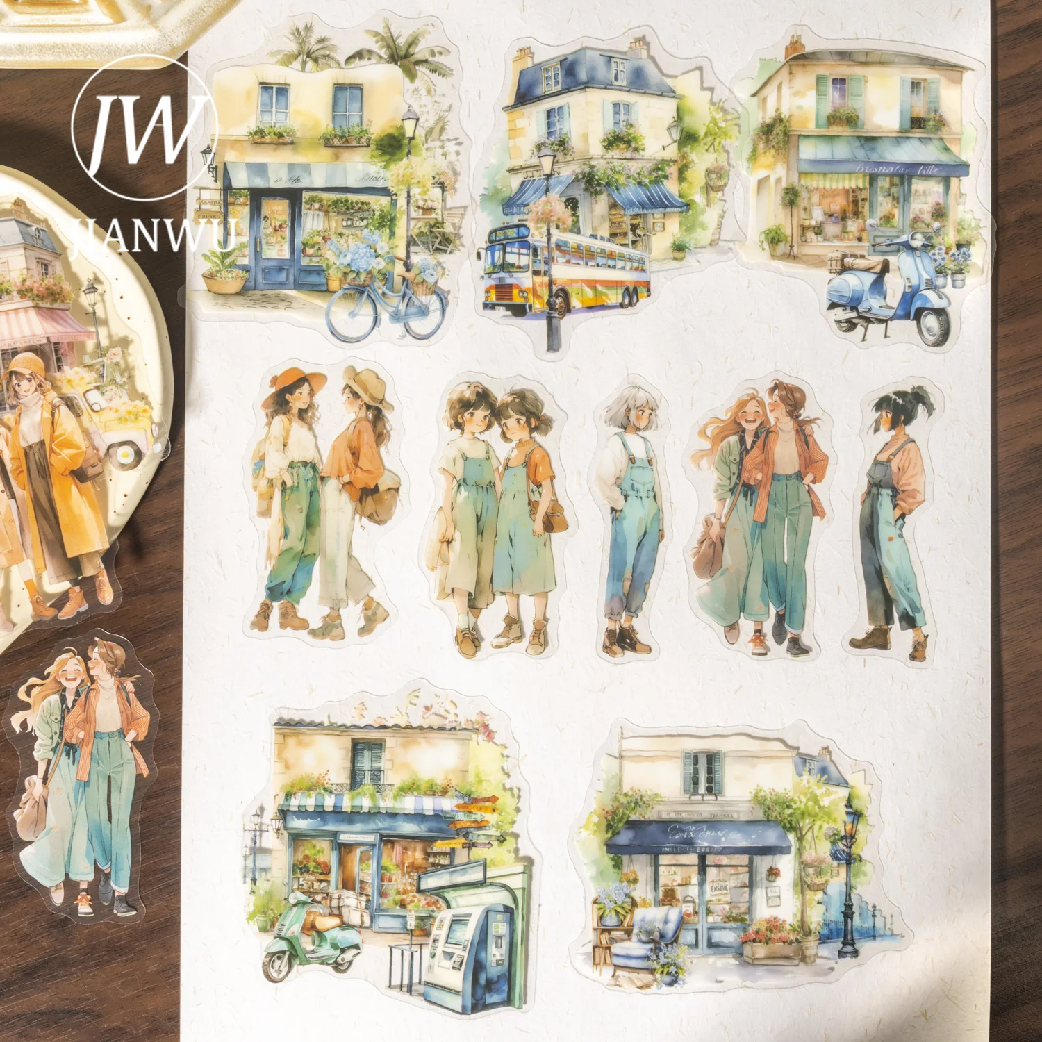 JIANWU Strol The City Series Vintage Character Building Landscaping Material Collage PET Sticker Creative DIY Journal Stationery