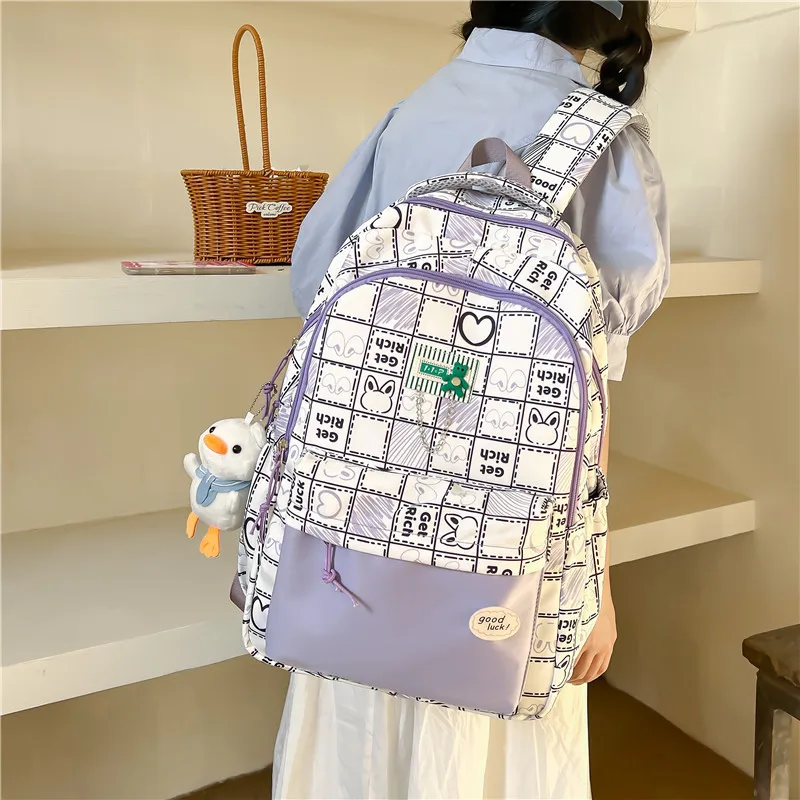 Niedlichen Graffiti Checker Rucksack für Frauen neue College-Student Schult asche Freizeit Nylon große Kapazität Rucksack