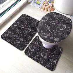 Purple Black Goth Spooky Soft Bathroom Rugs Set 3 Pcs Non Slip Absorbent Bath Mats U-Shaped Contour Rug Mat Toilet Lid Cover Set