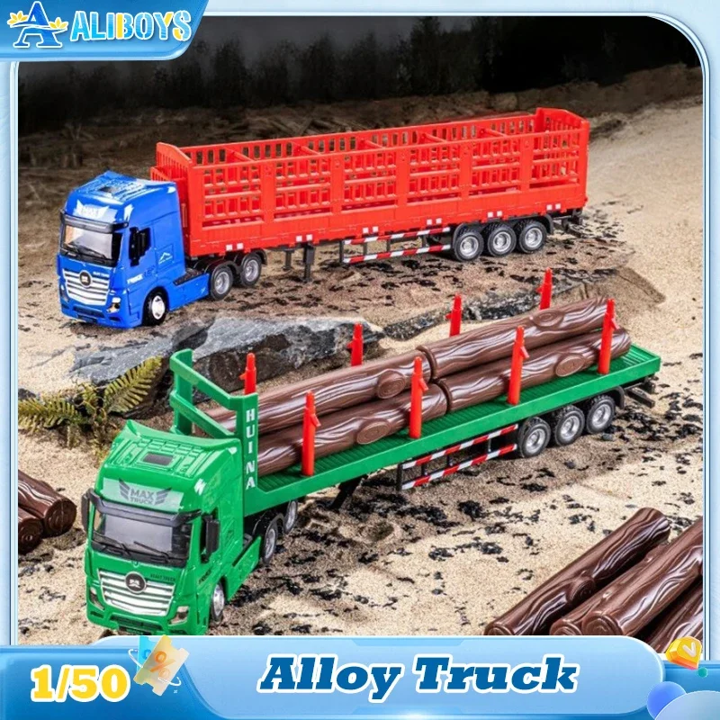 Huina 1:50 Alloy Dump Truck Diecast Pull Back Engineering Vehicle Timber Transporter Car Model Collection Toy Kid Xmas Gifts