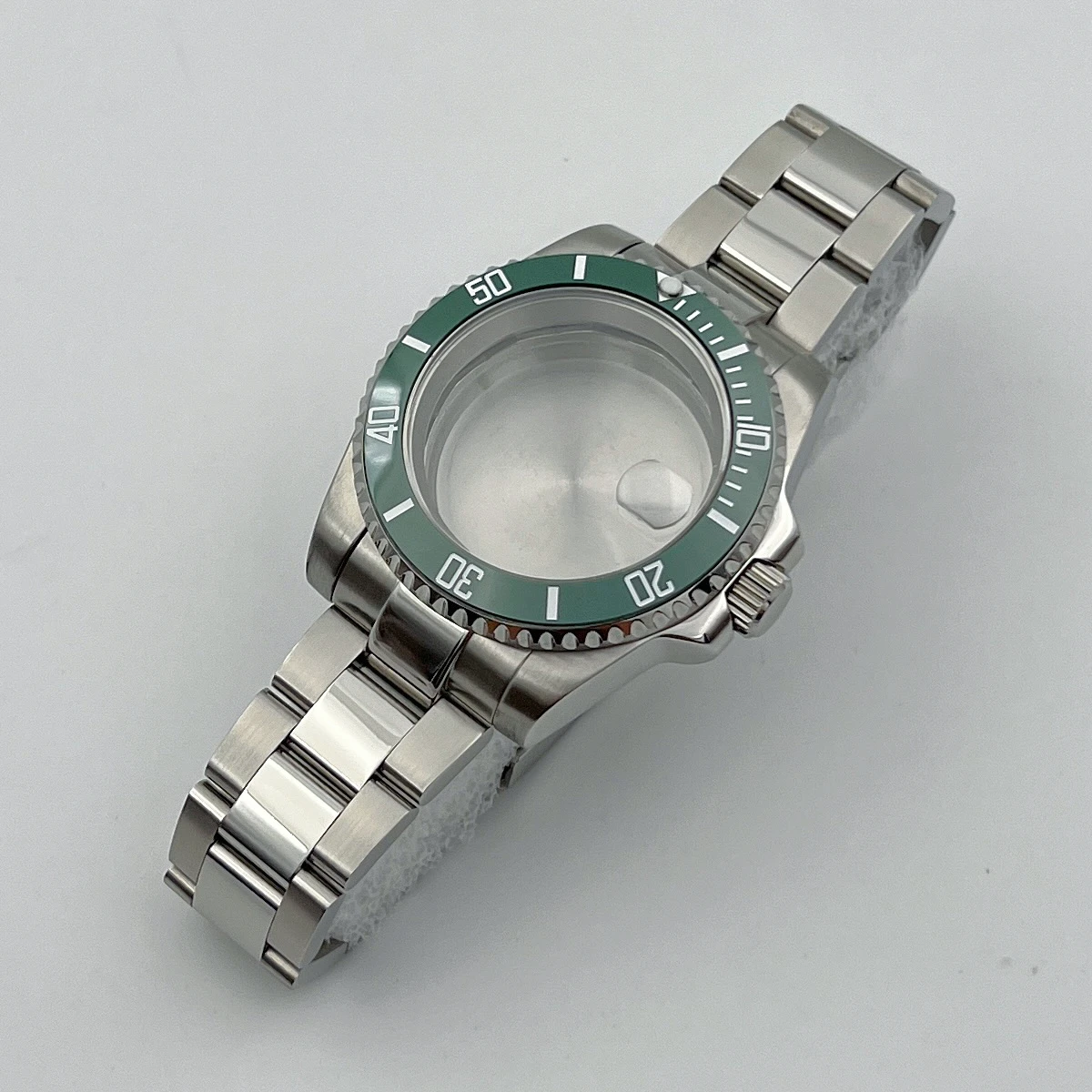 40mm NH35 case Middle polished oyster bracelet strap 100m waterproof black green ceramic bezel for SUB NH34/NH35/NH36 movement