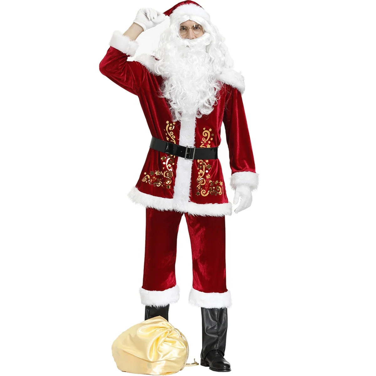 Adult Santa Costume Christmas Costumes Santa Cosplay Party Suit for Boy Kids Children Cosplay Costume L