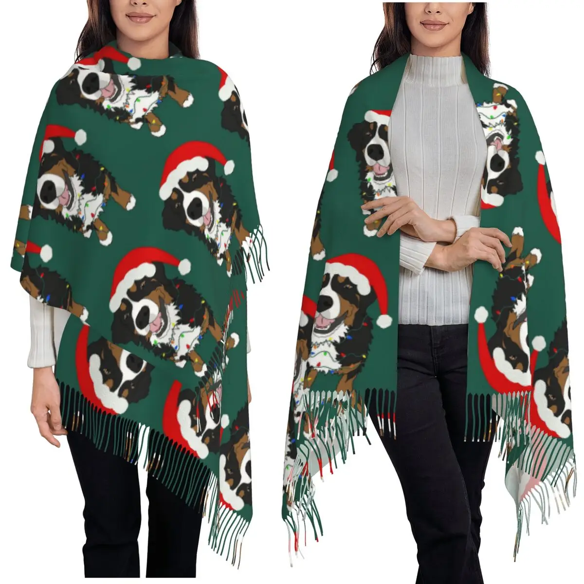 Christmas Bernese Mountain Dog Scarf Tassel Scarves Women Soft Warm Shawls and Wraps Large Fall Winter Shawl Wrap