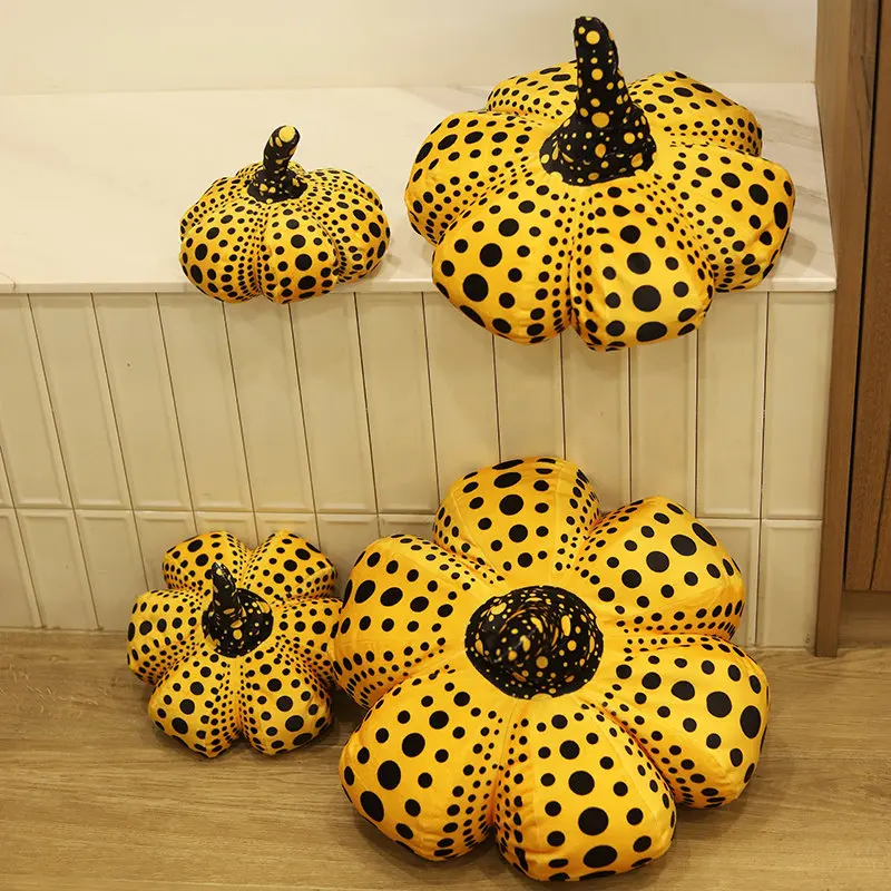 Large Yellow Polka Dot Pumpkin Shaped Plush Pillow Soft Couch Cushion Decorative Backrest for Bedroom Gift
