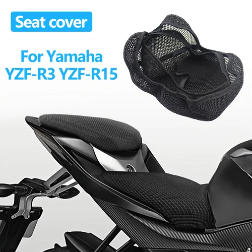 Imagen 1 del producto Funda para asiento de motocicleta Yamaha YZF-R3 YZF-R15 R3 R15, tela de malla 3D, asiento antideslizante, transpirable, aislamiento térmico, cojín protector