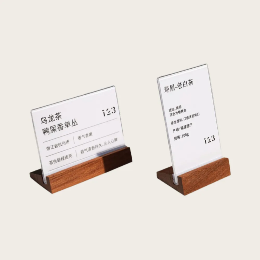 10x15cm Acrylic Sign with Wood Base T Shape Sign Holder Vertical Acrylic Blank Stands Desktop Display Plastic