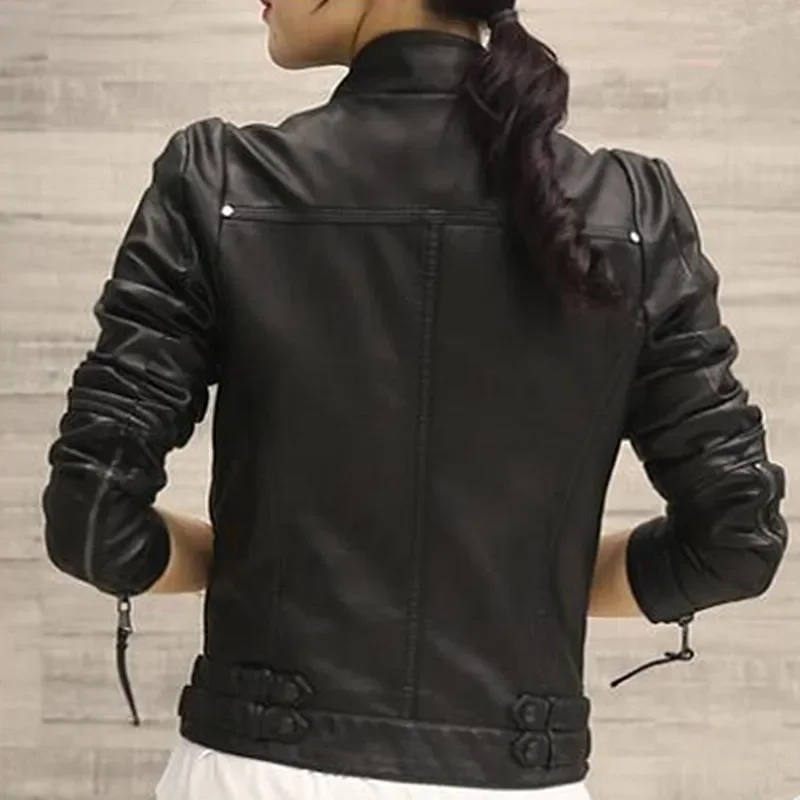 Falso jaquetas de couro PU para mulheres, blazer preto, casaco com zíper, outerwear de motocicleta, nova moda, outono e inverno, quente 2023