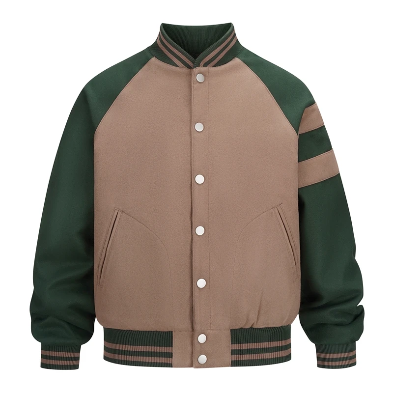 Vintage Varsity-Jacke für Herren, Farbblock-Wollmischung, Baseball-Mantel, gestreift, mit Knöpfen, Streetwear-Baseball-Jacke für Herbst und Winter – Detail 2