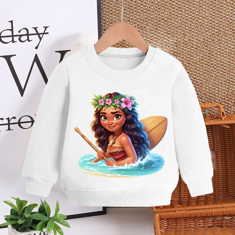 Disney Moana 2 Sweatshirt Cute Anime Berber Fleece Sweater Fashion Cartoon Pullover Kawaii Tops Round Neck Girls Plush Clothing