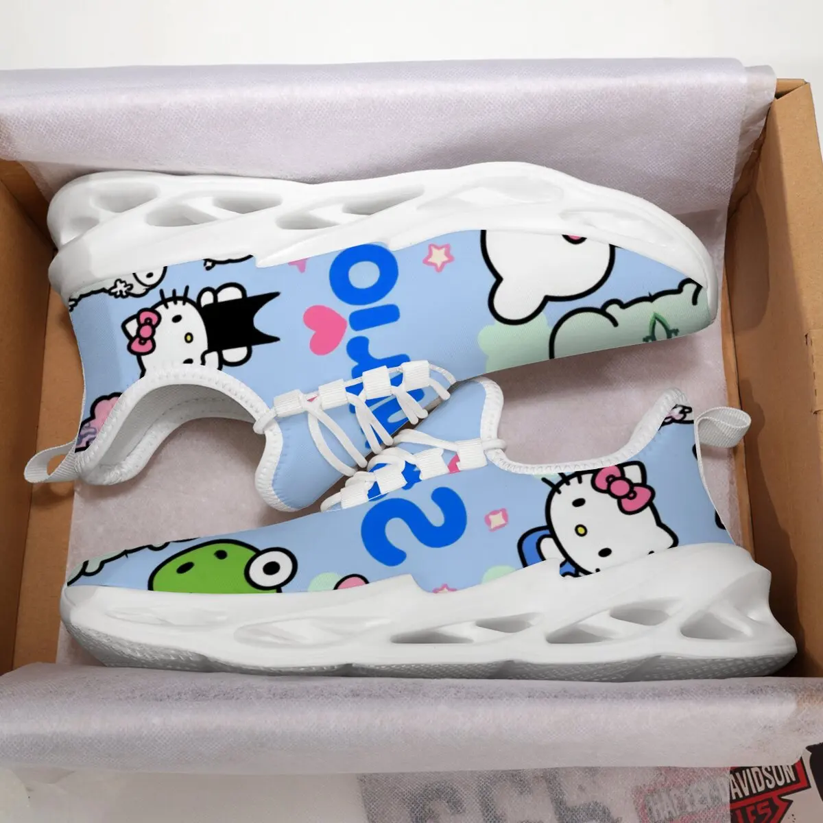 حذاء مسطح كاجوال ميكي ماوس هالو كيتي ويني ذا بوه تصميم الوالدين والطفل نمط كبير الحجم برباط علوي حذاء رياضي طائر