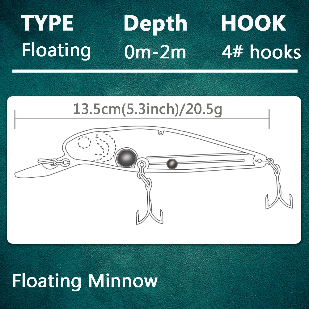 Señuelo Jerkbait Flotante – Wobbler con anzuelos triples para pesca de mar - imagen 2