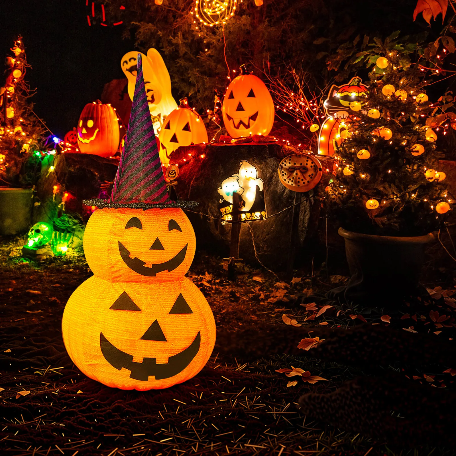 Decoraciones de calabaza de Halloween, luces de Halloween, luces de calabaza Jack-o-Lantern para interior y exterior, hogar, fiesta, patio, regalo