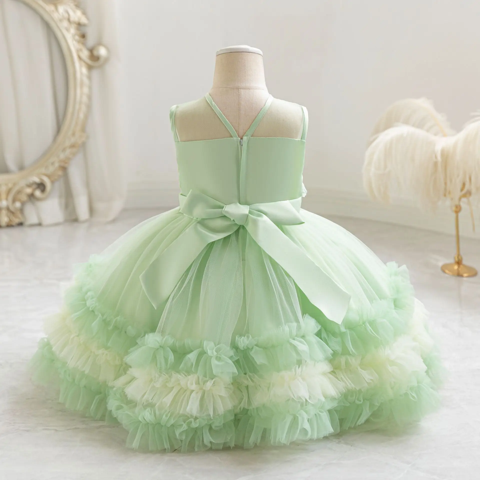 Shiny Toddler Ruffled Baby Toddler Beaded Birthday Party Formal Pageant Flower Girl Dress