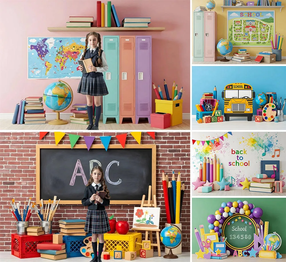 

Фон для фотосъемки «Снова в школу», классная доска, карандашный глобус, детский день рождения, портретный декор, барда, фотостудия